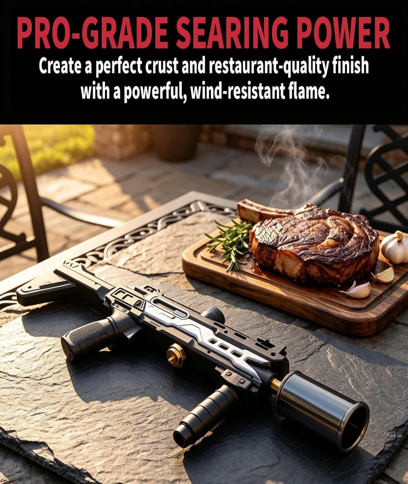 Powerful Propane Torch Gun, Gift for Men Dad, Culinary Blow Kitchen Cooking Torch for Steak Searing, Campfire Charcoal Starter for Blackstone Griddle Accessories (Tank Not included) Black Silver B0GY8KPHDB