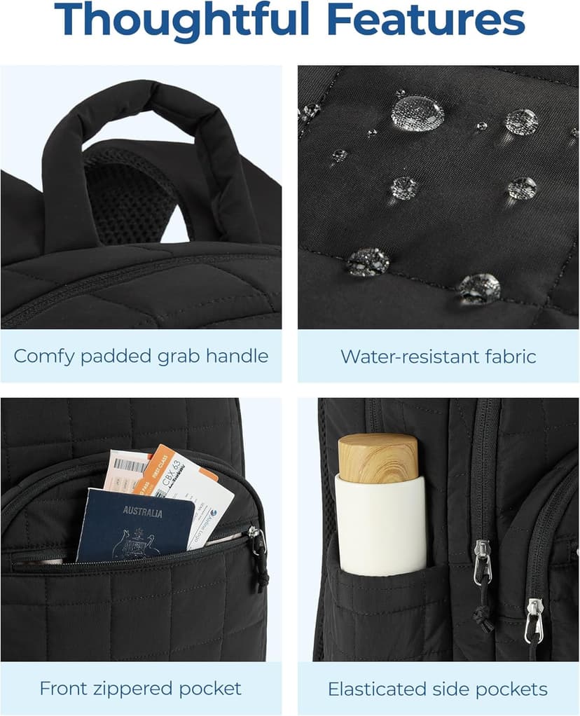 BAGSMART College Laptop Backpack, Travel Backpack for Women, Quilted Casual Daypack, Water-Resistant Bookbag for 15.6 Inch Laptop, Black