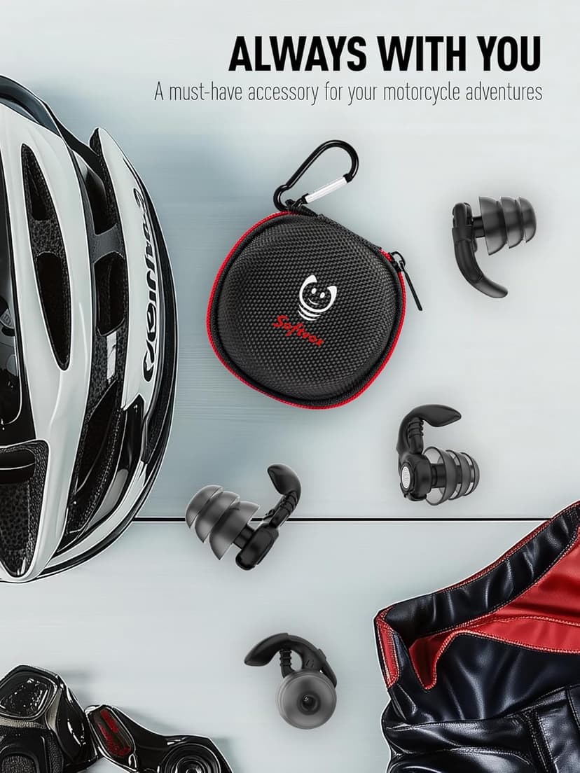 Motorcycle Earplugs, Wind Noise Reduction - Moto Hearing Protection, Reusable Ear Plugs for Motorbike, Motorsports, Touring, Racing, Riding - 2 Sizes, 27dB Noise Reduction Earbuds
