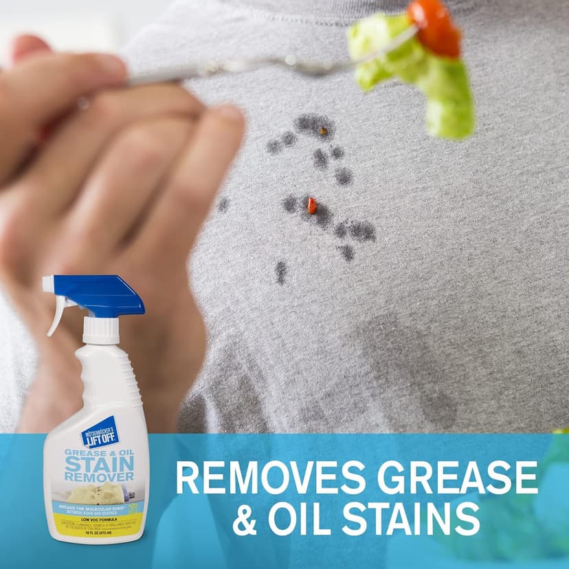 Motsenbocker’s Lift Off 43206 16-Ounce Grease and Oil Stain Remover Spray Eliminates Tough Stains on Carpets Fabric and Upholstery Use as Pre-Wash Laundry Treatment, clear