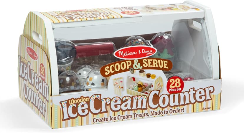 Melissa & Doug Wooden Scoop & Serve Ice Cream Counter, Pretend Play Store, 28 Toy Food & Play Kitchen Accessories, Preschool Toys for Girls & Boys 3+ B01B1V10KA