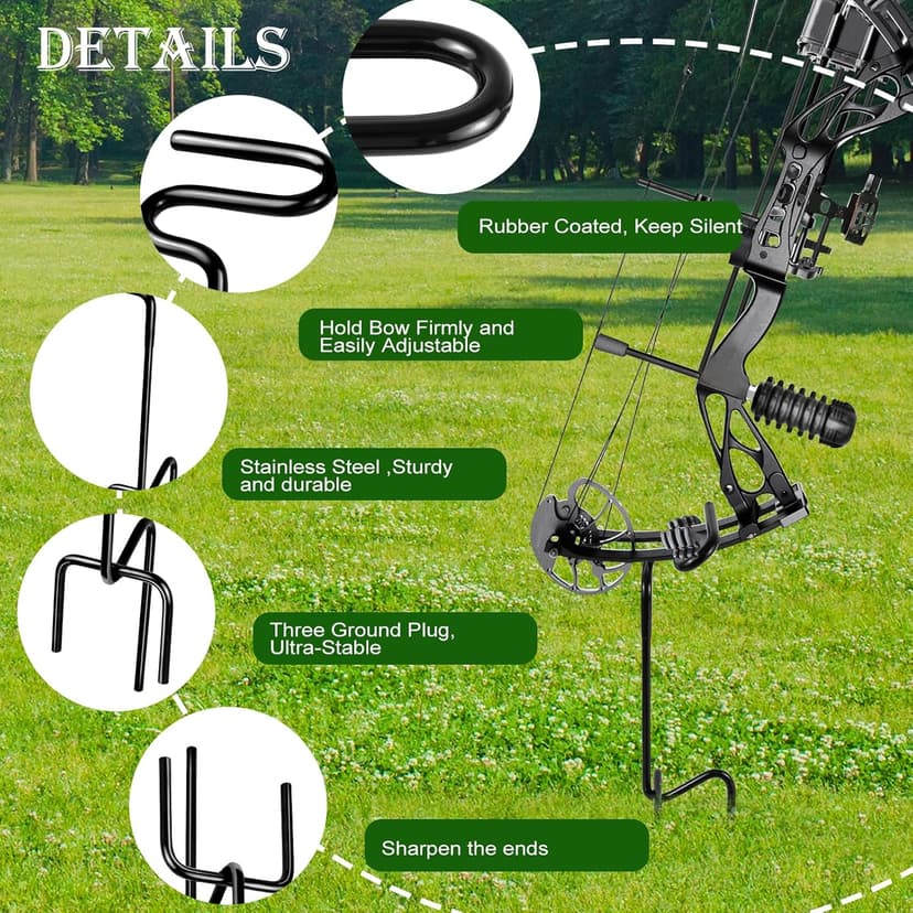 Mofuiry Ground Blind Bow Holder with Rubber Coated, Rustproof Hunting Compound Bow Holder Stable Archery Bow Stand Versatile Ground Stake Bow Holder Archery Accessories for Hunting Target Practice