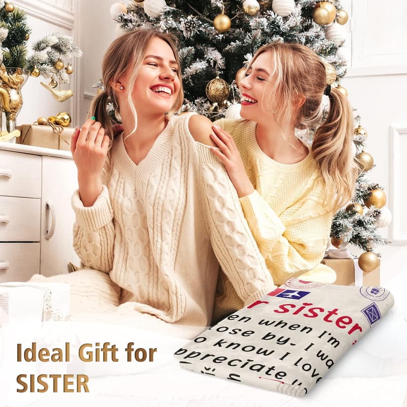 Niyewsor Sister Birthday Gifts, Sister Gifts Blanket, Sisters Gift from Sis, Present for Sisters on Mothers Day, Christmas, Dear Sis Airmail Throw Blanket, 60" * 50"