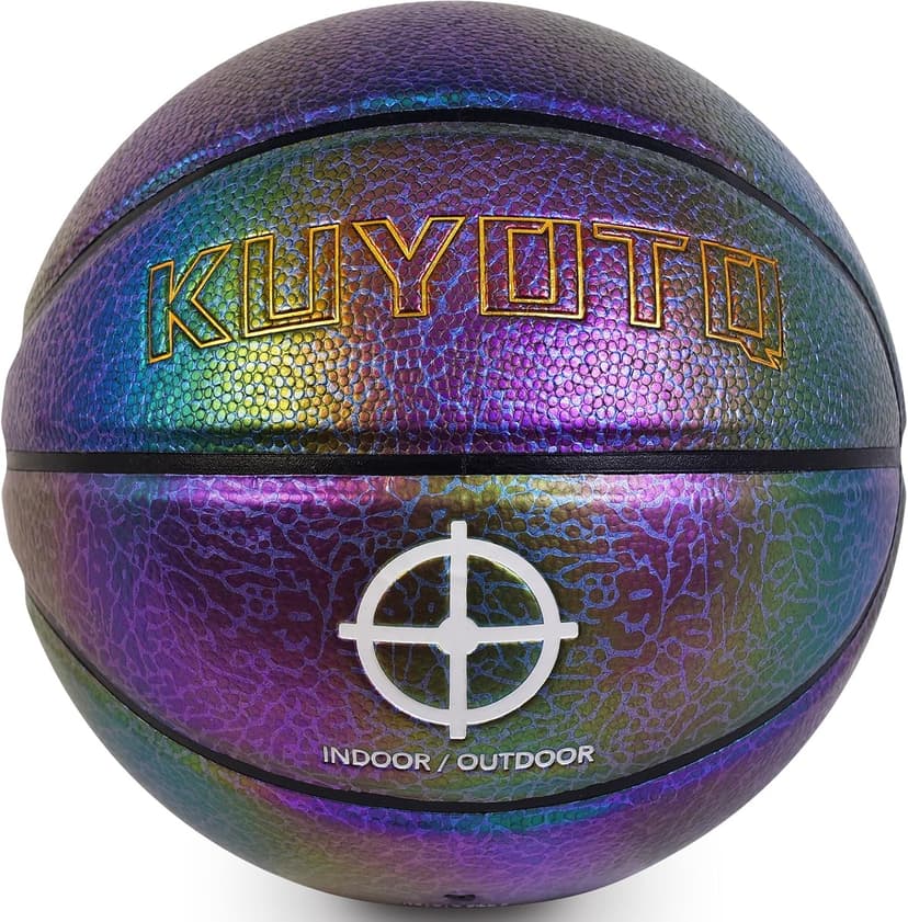KUYOTQ Kids Youth Women Basketball - Shiny Purple Leather Size 3/4/5/6 - 22/25.5/27.5/28.5" Dazzle Textured Basketball for Boys and Girls (Deflated, Without Pump)