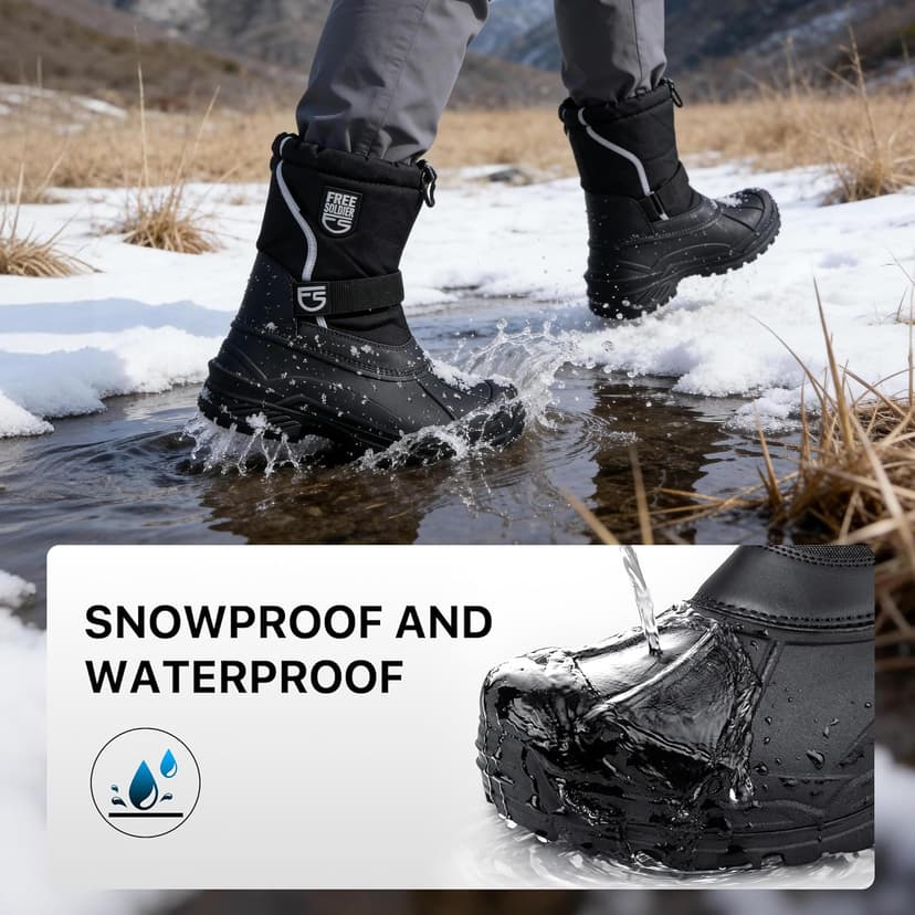 FREE SOLDIER Mens Snow Boots Insulated Waterproof Hiking Winter Shoes Nonslip Outdoor Ankle Cold Weather Boots with Warm Inner