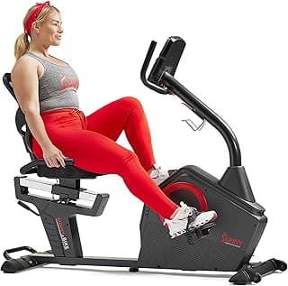 Sunny Health & Fitness Smart Recumbent Bike with Pulse Sensors, Home Cycling Workout Machine w/Cushion Seat & Mesh-Backrest, Free SunnyFit App Connection, Optional Programmable & Electro-Magnetic