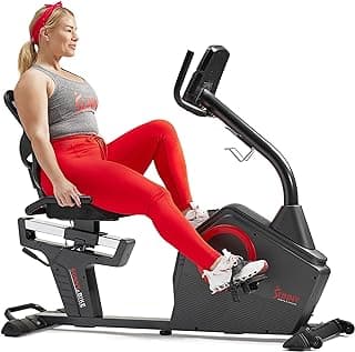 Sunny Health & Fitness Smart Recumbent Bike with Pulse Sensors, Home Cycling Workout Machine w/Cushion Seat & Mesh-Backrest, Free SunnyFit App Connection, Optional Programmable & Electro-Magnetic