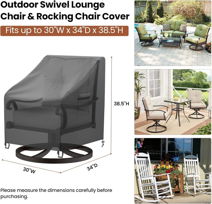 Mrrihand Patio Chair Covers, 2 Pack Outdoor Swivel Lounge Chair Cover, Heavy Duty Patio Rocking Chair Covers, Patio Furniture Covers Waterproof, 30" W×34" D×38.5" H, Black