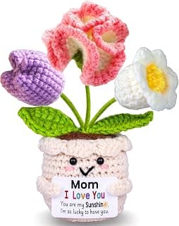 Gifts for Mom from Daughter Son, Mom Birthday Gifts, Gift for Moms Mother in Law Step Mama Mommy, Mother's Day Birthday I Love You Present for Moms, Cute Handmade Crochet Positive 3 Flowers Doll B0GCD9J6NC