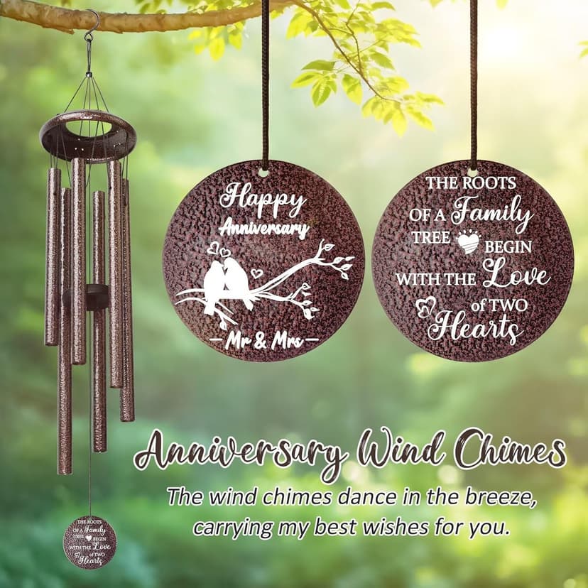 Anniversary Wind Chimes Gifts for Men Women, 25" Wind Chimes Romantic Gift for Couple, Parents, Wife, Husband, Friends, Happy Anniversary Decorations