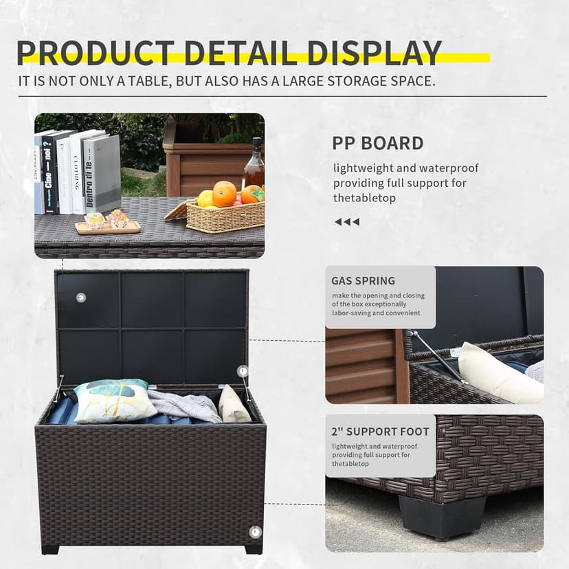140 Gallon Outdoor Storage Box Wicker Pool Storage Bin with Waterproof Lining Bag Deck Box and Cushion Storage Bin Outdoor, Brown