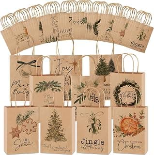 Vintage Christmas Gift Bags, Small Paper Gifts Bags for Xmas Stuffer Candy Party Present Wrapping, 8.27 x 5.91 x 3.15 Inches Tenceur 40 Pcs Christmas Gift Bag Bulk with Handle Reusable Kraft Brown Bag B0FP22D55T