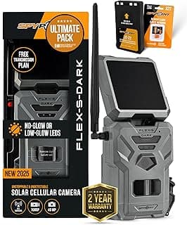 SPYPOINT Flex-S-Dark Ultimate Pack with SD Card + LIT-22 - Solar Cellular Trail Camera – Built-in Solar Panel, 40MP Photos, 1080p Videos + Sound, No-Glow Game Camera, Night Vision, Trail Cam