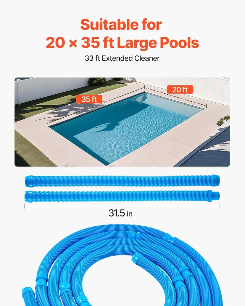 VEVOR Suction Pool Cleaner, Automatic Pool Vacuum Cleaner, Suction Side Automatic Pool Cleaner, Suction Vacuum Pool Sweeper with 12 Hoses, for In-ground Pool and Above-Ground Pool Up to 20 x 35 ft