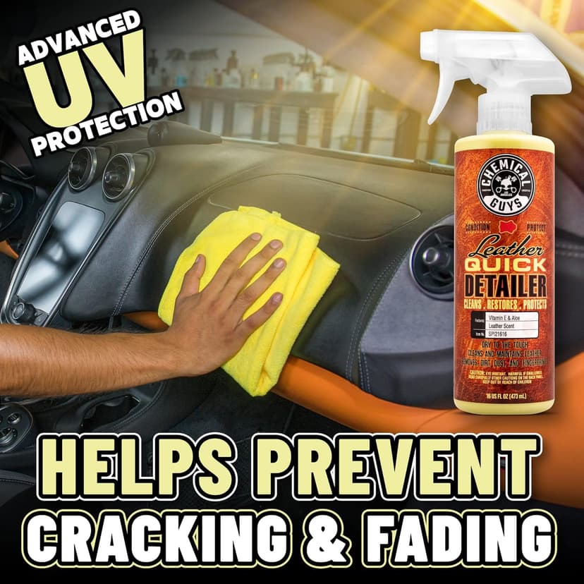 Chemical Guys Leather Quick Detailer - Interior Cleaner and Conditioner for Natural, Synthetic, Pleather, and More, Safe for Car Seats, Furniture, Apparel, Shoes & Boots, Leather Scented - 16 fl oz