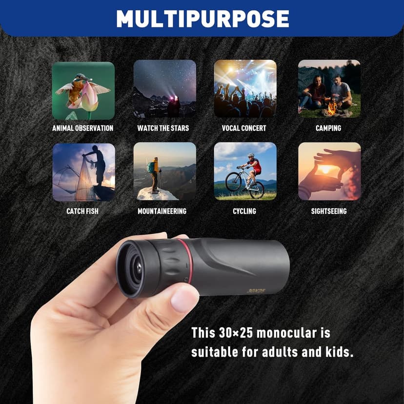 HDAJY Mini Monocular Telescope, Upgrade 30 x 25 HD Monoculars for Adults High Powered, Be Used for Stargazing, Hunting, Black