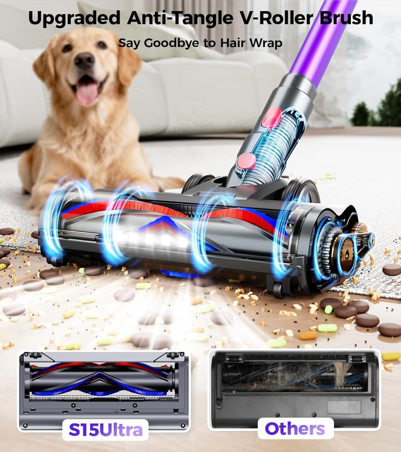 Cordless Vacuum Cleaner, 500W 50KPA 60Mins Vacuum Cleaners for Home, Self-Standing Stick Vacuums with LED Display, Anti-Tangle, Lightweight, Rechargeable Wireless Vacumm for Pet Hair Carpet Floor