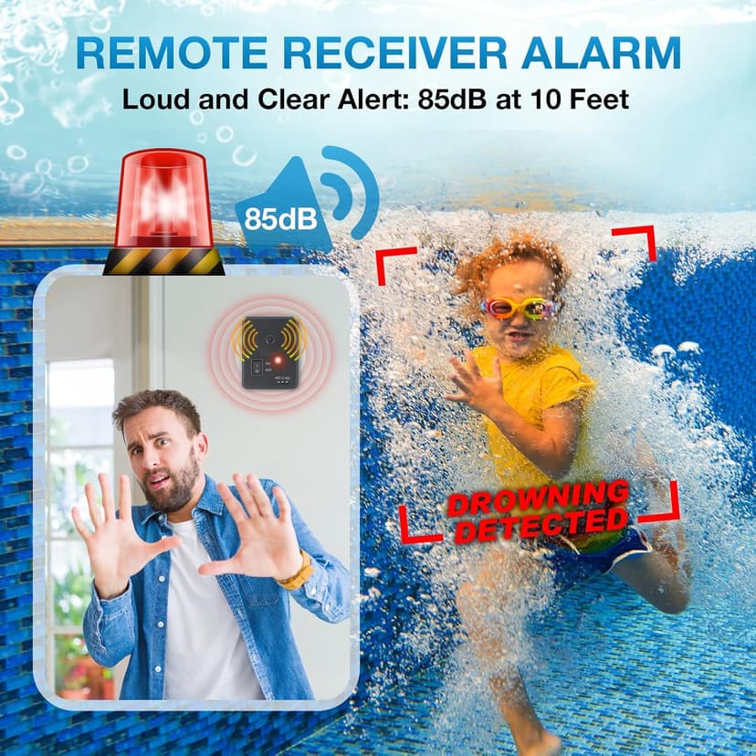 Pool Alarm, Pool Alarm for Inground & Above Ground Pools, Loud Pool Safety Alarms on Home and Pool Units, Helps Protect Kids or Pets, Easy Installation with Adjustable Sensitivity, Blue
