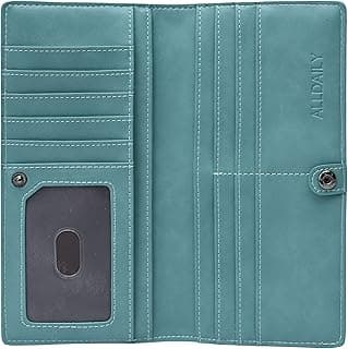 Alldaily Ultra Slim Thin Women Wallet RFID Blocking Credit Card Holder Bifold Long Ladies Billfold (Purist Blue)