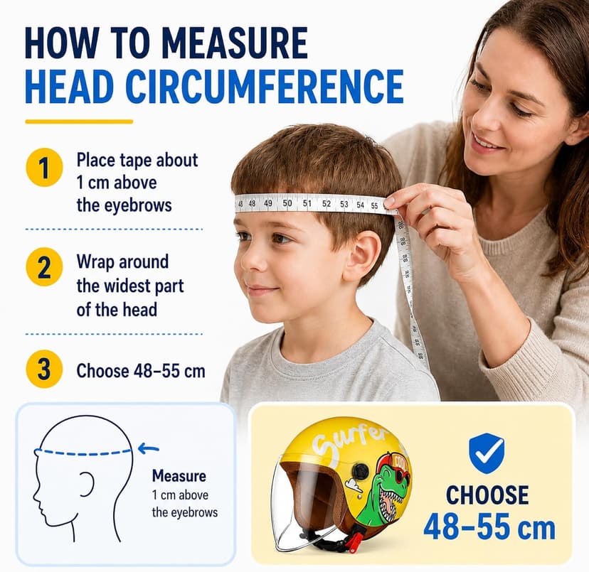 Kids Motorcycle Helmet, Jet Helmet with Visor, Scooter & Bike ATV, Quick-Release Buckle, Removable & Washable, 48-55cm