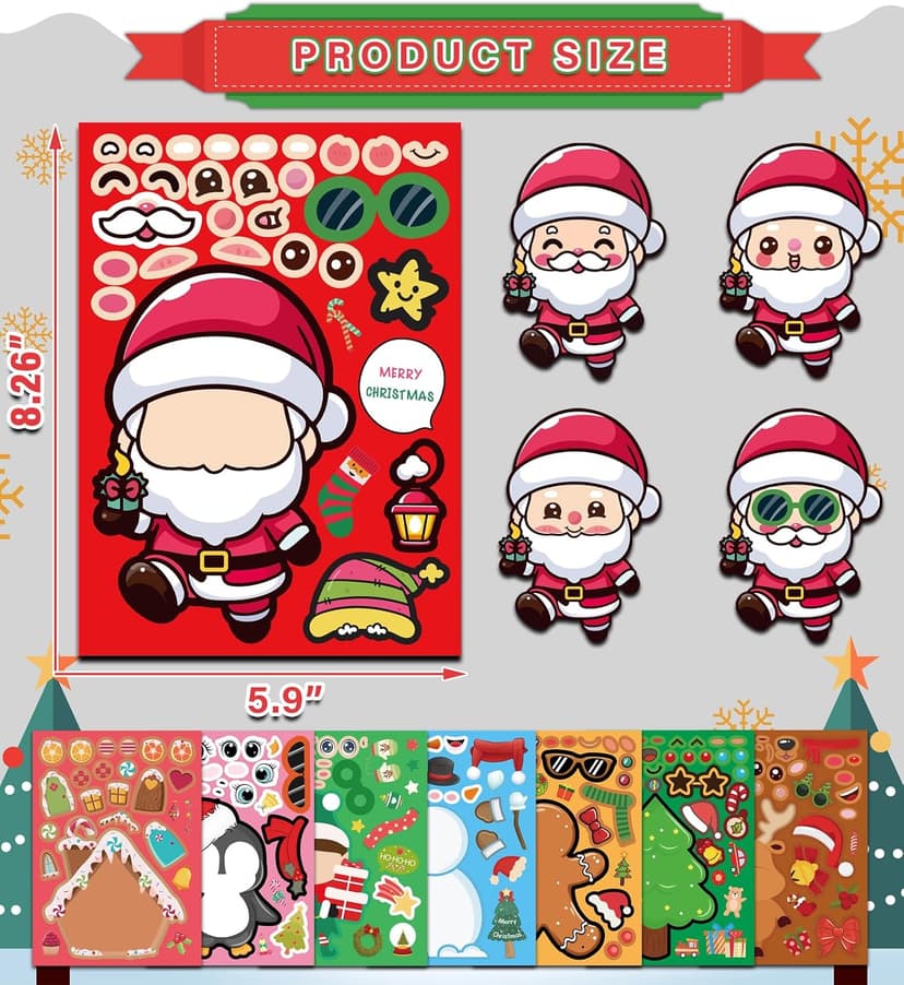 Kids Xmas Decorations Gifts Games Party Favors Supplies 24 Sheets,Stocking Stuffers,Christmas Stockings,Christmas Gift Bags Stocking Stuffers for Kids,Christmas Stickers,DIY Christmas Crafts for Kids B0F8H5X4L8