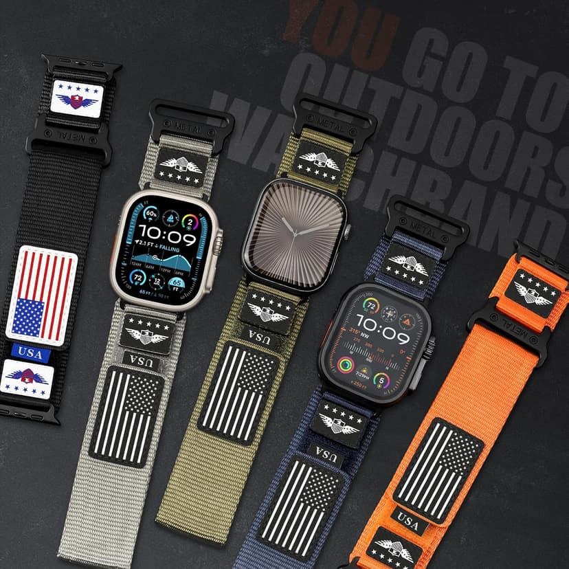 Rugged Nylon for Apple Watch Ultra 2/ Ultra 3 Band Series 11/10/9/8/7/6/5/4/3/SE iWatch Bands Men,Soft Woven Stars-Stripes Flag Wristbands Strap for Apple Watch Ultra 3/2/1 49mm 46mm 45mm 44mm 42mm