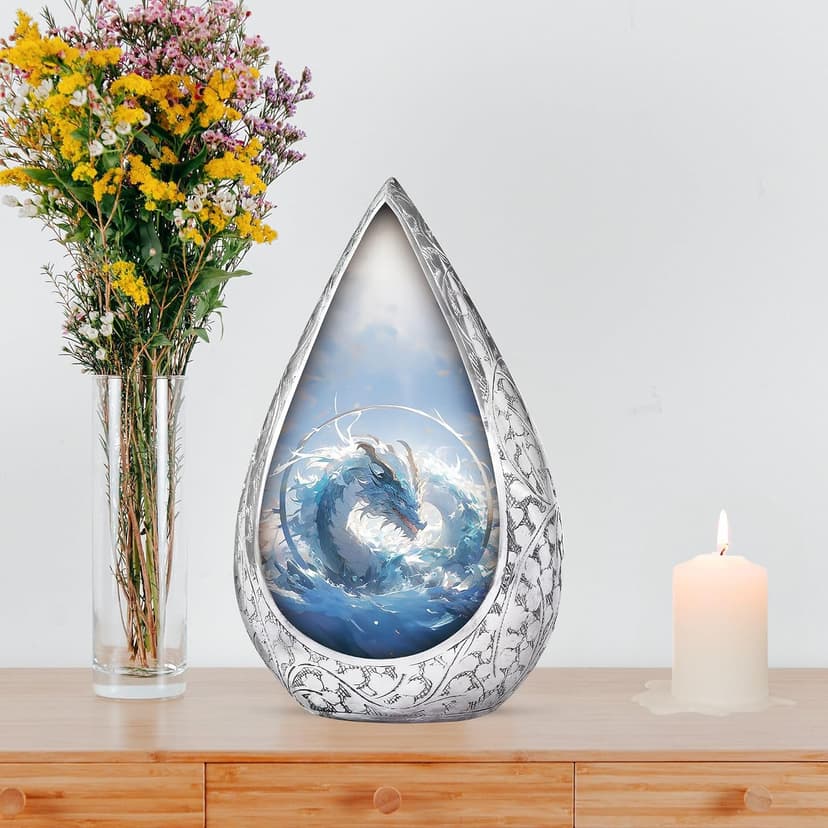 Blue Dragon Small Urn for Ashes Adult Male & Female - Straight Drop Burial Urns for Adult Human Ashes - Remembrance Gift for Loss of Husband - Decorative Cremains Holder for Dad (3 Inch) B0FBRS9T8T