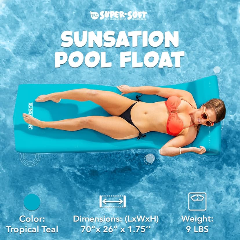 TRC Recreation Sunsation Vinyl Coated Foam Swimming Pool Float Mat Adult Lounger with Built-in Roll Pillow