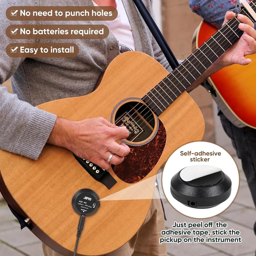 Universal Acoustic Guitar Pickup for Guitar, Ukulele, Mandolin, Violin,Canjo,Kalimba, Handpan,Surface-Adhesive Piezo Pickup with Volume Control