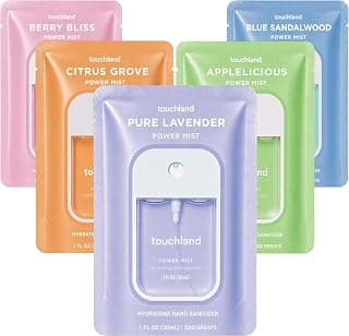TSA ready Power Mist with skincare benefits. Applelicious, Berry Bliss, Blue Sandalwood, Citrus Grove and Pure Lavender Touchland Top 5 Hydrating Hand Sanitizer Spray Set Travel Size B09JFLV454