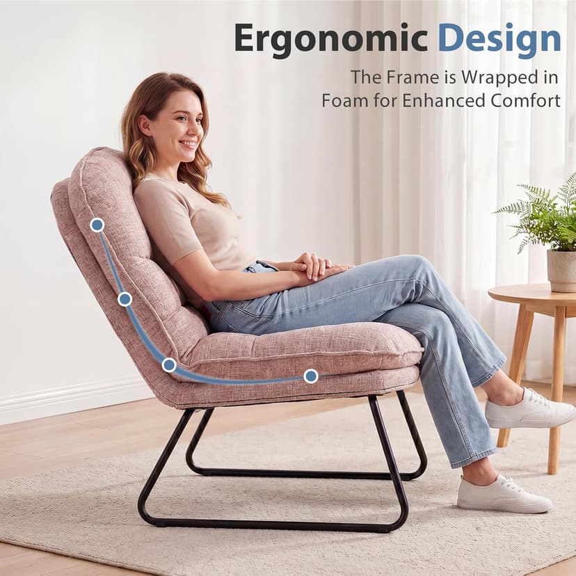 DUMOS Comfy Saucer Chair,PU Leather Foldable Chairs for Bedroom, Living Room, Dorm & Gaming, Small Foldable Fashion Floor Chair with Back Support for Small Spaces Adults, Dark Pink