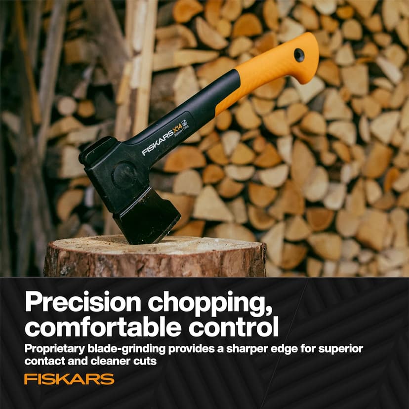 Fiskars X14 Universal Hatchet 14", Forged Steel Blade for Limbing & Chopping Kindling, Ergonomic Curved FiberComp Handle & Low-Friction Coating for Clean Cuts in Fresh Resinous Wood