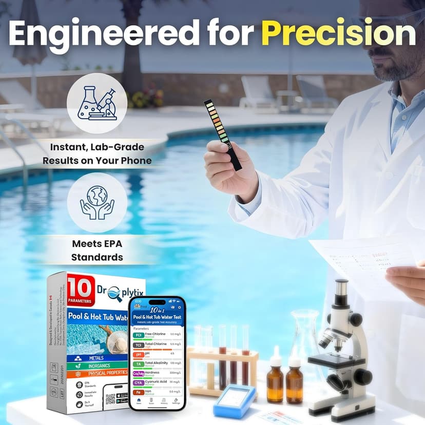 10-in-1 Pool & Spa Water Test Kit with App, Hot Tub, Saltwater, Chlorine, Alkalinity, Hardness, pH, Nitrate, Sulfate, Digital Water Quality Testing Strips (DXPOOL-R10-S10)