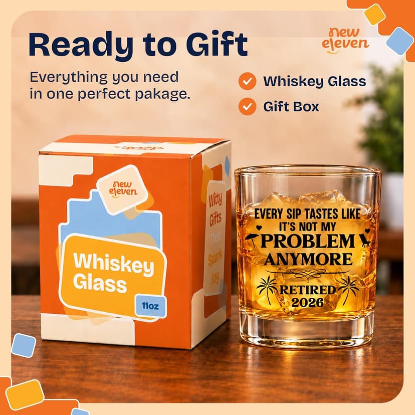 NewEleven First Christmas Retirement Gifts For Men 2025 - Coworker Leaving, Goodbye Gift, Farewell Gifts For Coworkers, Friends, Dad, Grandpa - Retirement Gift From Friend, Colleague - Whiskey Glass