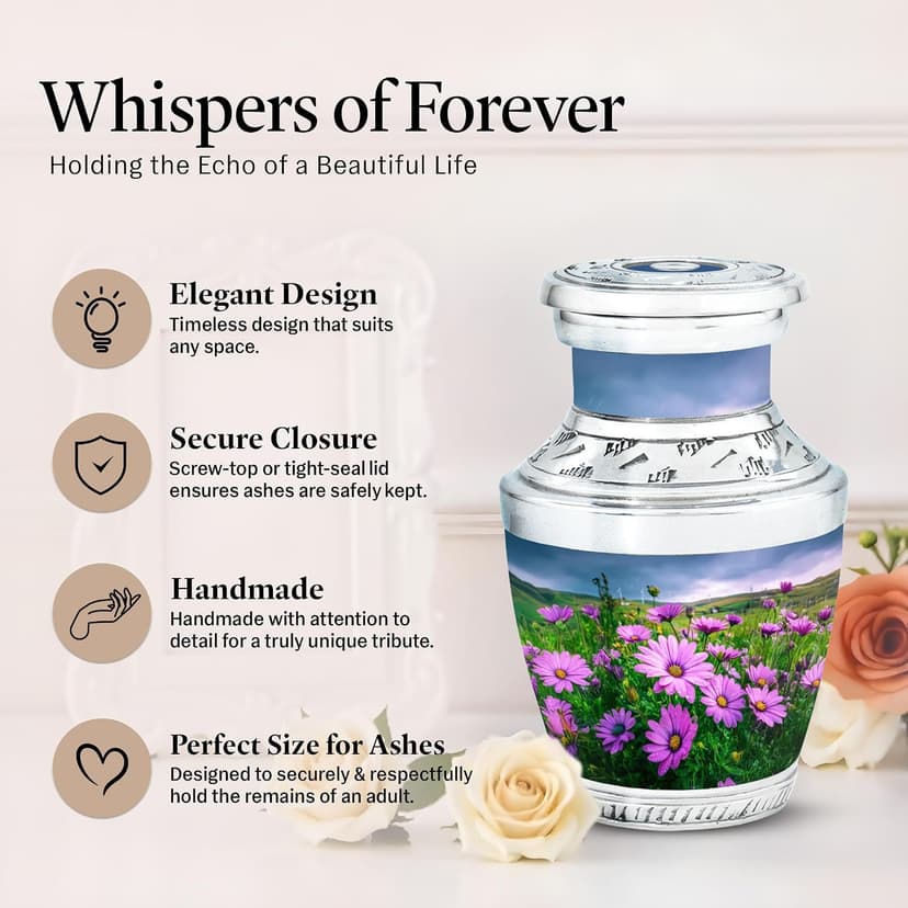 Violet Daisy Tribute Cremation Urn for Ash - Burial Urn for Ashes for Women - Cremation Urns for Ashes Adult Human Female - Memorial Gift for Your Loves Ones - Small Keepsake 3 Inch B0FT8NX4W5