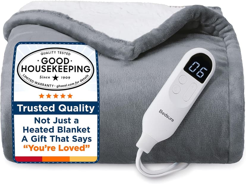 Bedsure Heated Blanket Throw Blanket - Fast Heating Electric Blanket, GentleSoft Flannel Heated Throw with 4 Time Settings, 6 Heating Settings, Warm Gifts for Grandma (50x60 inches, Grey)