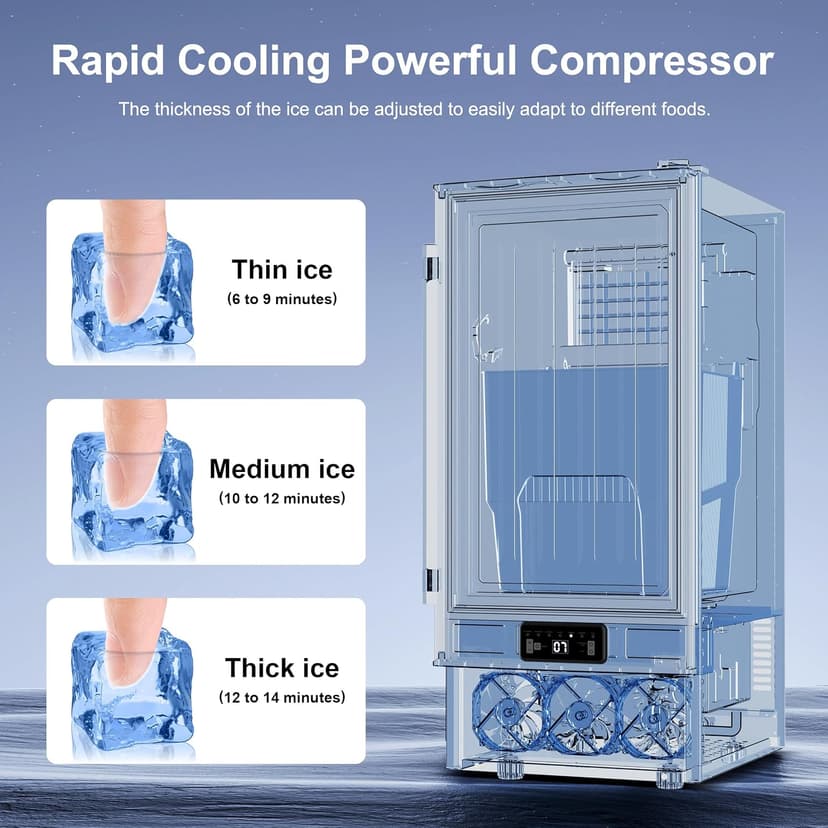 15'' Commercial Under Counter Ice Maker 110 LbS/Day Stainless Steel Ice Machine Built-in Freestanding Ice Maker with 30 Lb Bin Auto-Cleaning 24H Timer Gravity Drainage for Commercial Home