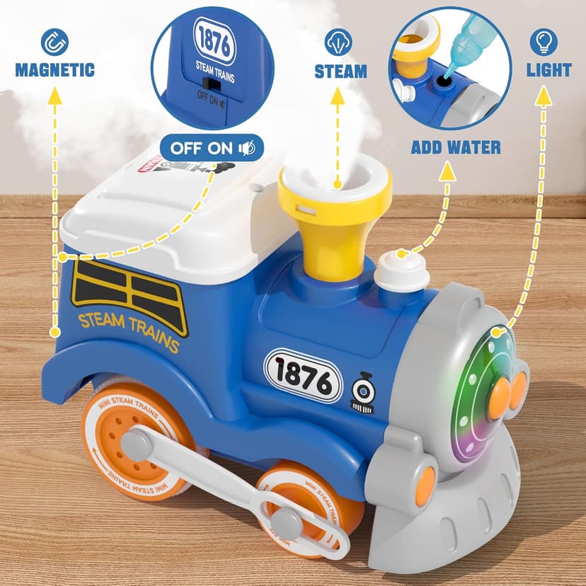 MORECOLL Train Set for Toddlers w/Steam, Music & Lights - First Choo Choo Train for Toddlers, Electric Train Set for Kids, Magnetic Train Toys, Christmas Birthday Gifts for Boys Girls