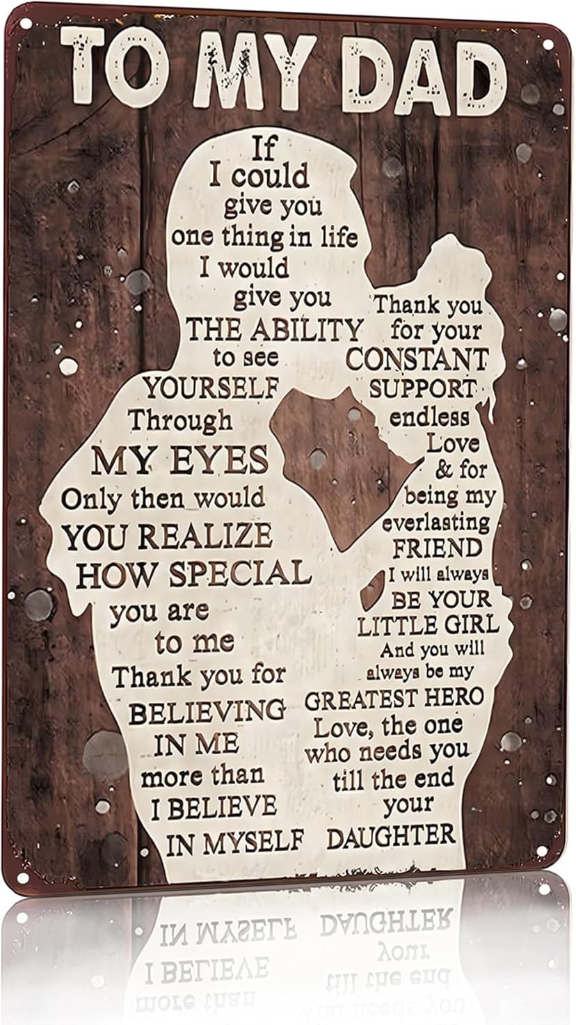 Father's Day Dad Gifts from Daughter To My Dad Always Be My Hero Funny Tin Sign Perfect for Men Room Man Cave Office Garage Workshop Home Decor 8 x 12 Inch(3333)