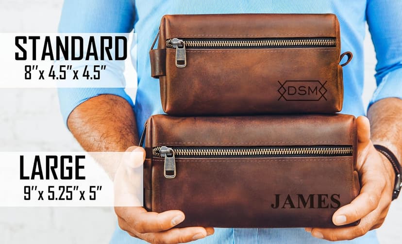 Mens Waterproof Toiletry Bag – Crafted in USA – Ideal Gift for Husband, Dad, Groomsmen, Boyfriend & Friend – Genuine Leather Toiletry Bag Customized Name or Initials – Personalized Travel Bag for Men