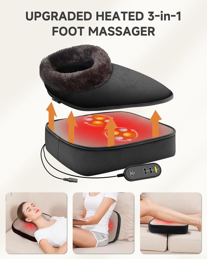 2026 Upgraded, Heat Up to 130°F, Reversible Kneading, 2-in-1 Foot and Back Massager for Home Office Use, Fits Men's Size 13 Snailax Shiatsu Foot Massager with Heat, Foot Warmer with Removable Cover B07SG4VBTY