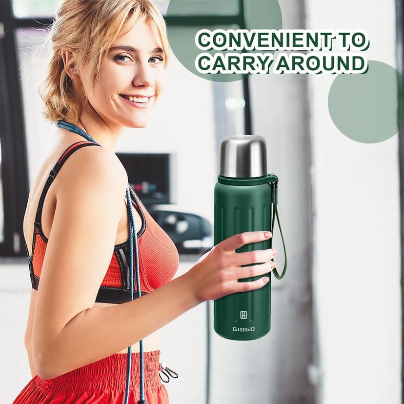 Vacuum Insulated Bottles with Cup 800ml/27oz Stainless Steel Hot Thermo Bottles for Cold and Hot Drinks Water Coffee Thermo with Cup (DarkGreen,800ml)