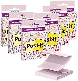 Post-it Super Sticky Notes-to-go Pop-Up Notes, 3 in. x 3 in., 6 Dispensers with 540 Total Pastel Sticky Notes in Pink Salt Color, Great for School, Office, Classroom, or Home