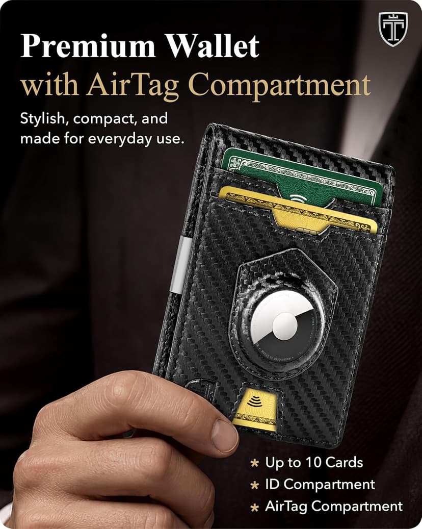 TRAVANDO AirTag* Wallet Mens Wallet with Money Clip Air Tag Wallet Card Holder RFID Blocking Bifold Gifts for Men
