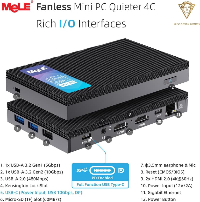 MeLE Fanless Mini PC Quieter 4C, N100 16GB RAM 512GB Storage Win 11 Mini Computers, Micro PC with Full-Functional USB-C, 2.4G/5G WiFi, 4K Triple Screen on Home, Office, Education, Astrophotography