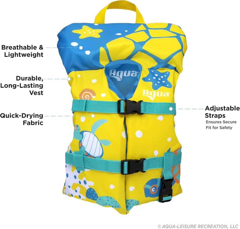 Aqua Oceans 7 Life Jacket for Kids - US Coast Guard Approved Life Vest for Infant, Child & Youth Boys and Girls, Open-Side PFD for Boating, Swimming & Water Sports