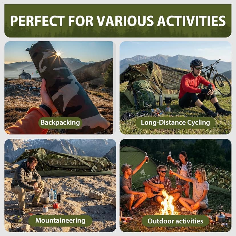 GEERTOP Ultralight Single Person Bivy Tent for Camp Waterproof 1 Man Tent for Camping Hiking Backpacking Hunting Outdoor Survival Gear - Easy Set Up