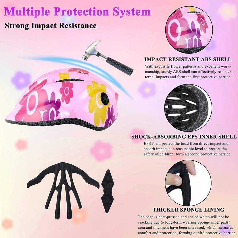 Lamsion Kids Helmet Adjustable with Sports Protective Gear Set Knee Elbow Wrist Pads for Toddler Ages 3 to 8 Years Old Boys Girls Cycling Skating Scooter Helmet