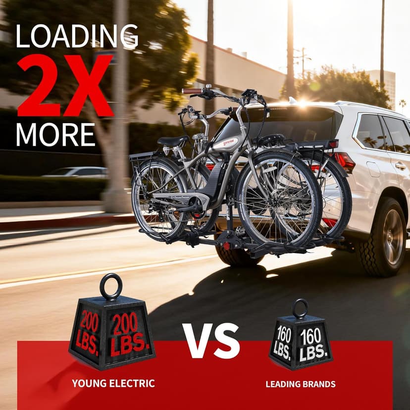 Young Bike Rack Hitch for Car - 200LB 2-Bike Rack Hitch Mount Platform Style Hitch Bike Rack，Smart Tilting & Easy Fold for Car SUV with 2 Inch Receiver，Bike Carrier Fits Up to 5-inch Fat Tire