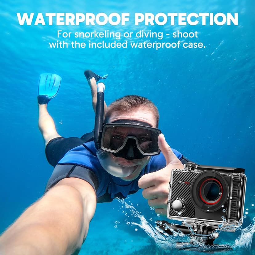 AKASO EK7000 Pro 4K30fps Action Camera with Touch Screen EIS 131ft Waterproof Underwater Camera Remote Control 5X Zoom with Helmet Accessories Kit (Standalone)